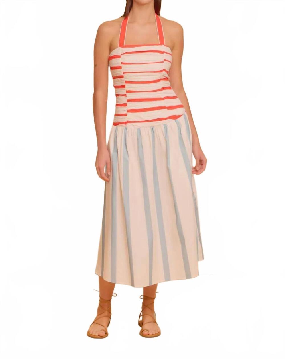 NEW OLIVIA BY LIVRO romy midi dress in beacon stripes